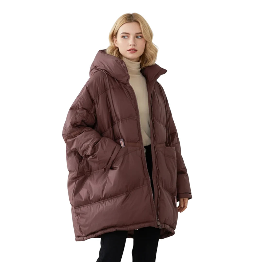 Women's Long Hooded Down Jacket for Winter Use