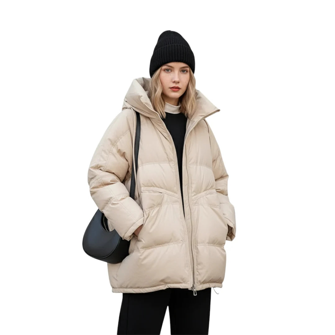 Women's Long Hooded Down Jacket for Winter Use