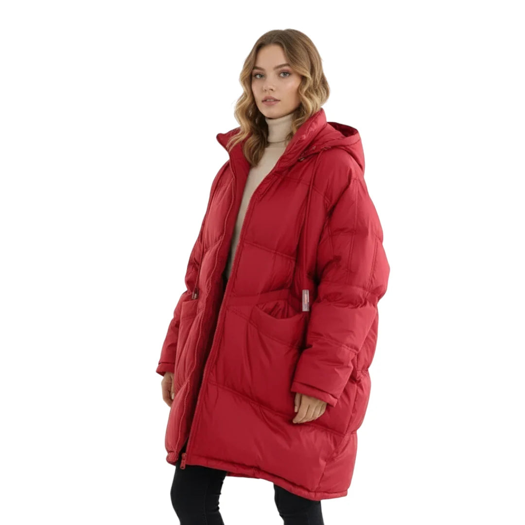 Women's Long Hooded Down Jacket for Winter Use