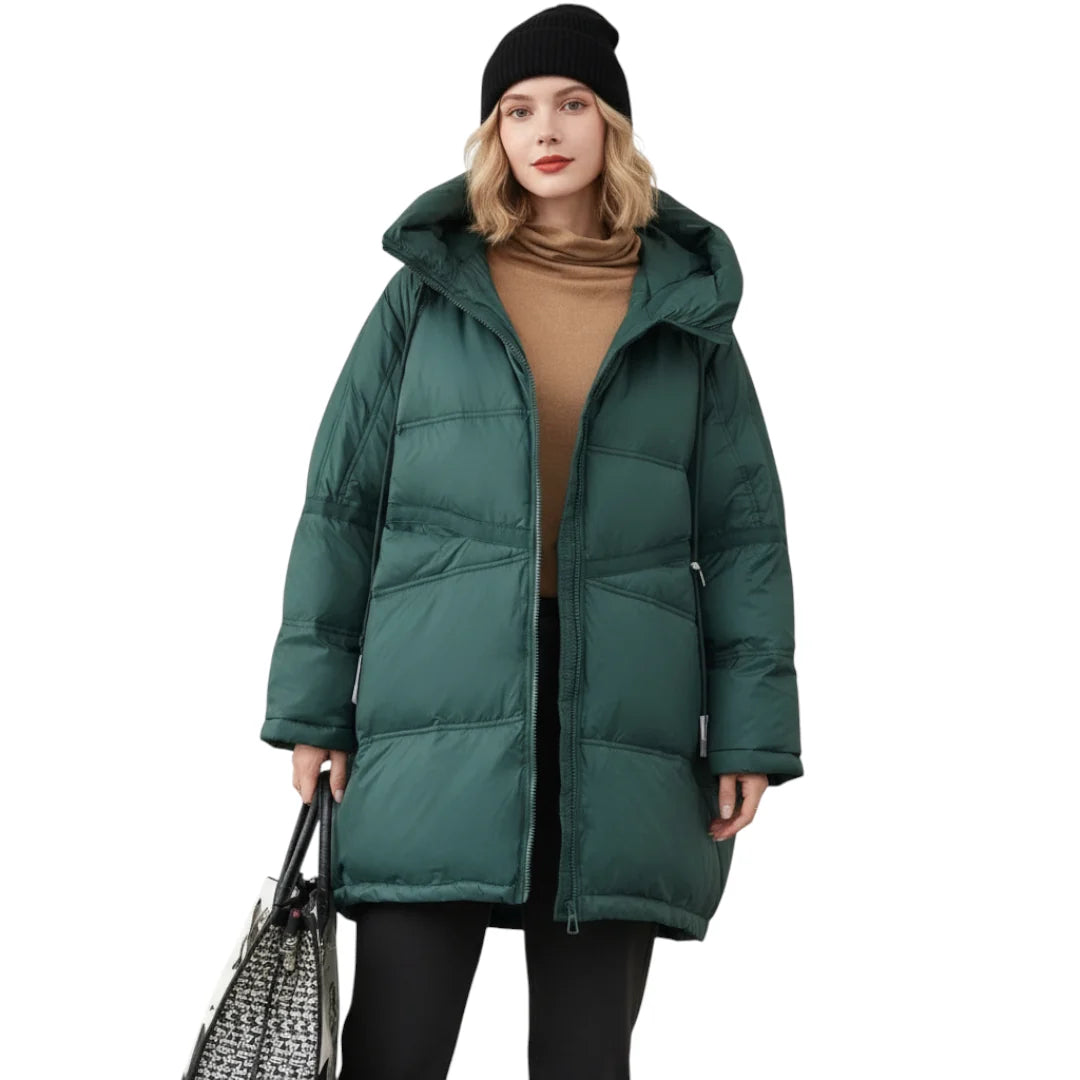 Women's Long Hooded Down Jacket for Winter Use