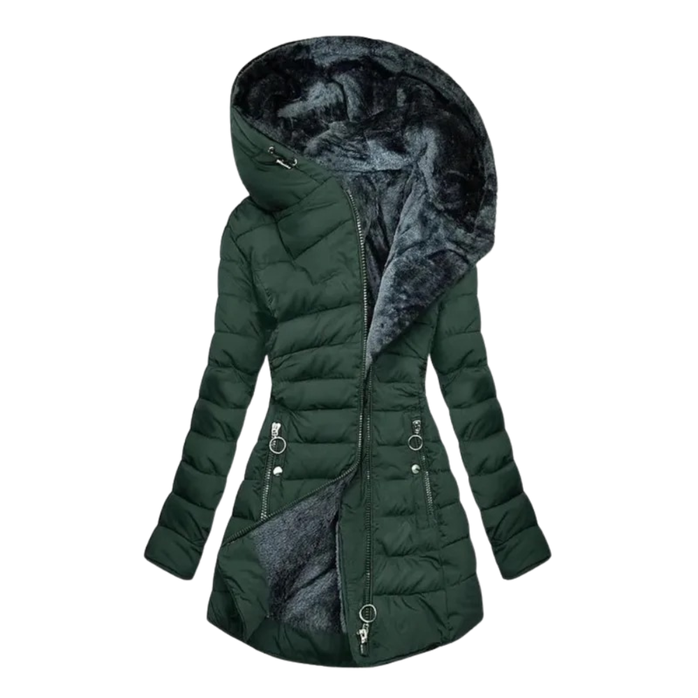 Women's Long Hooded Puffer Coat with Plush Lining