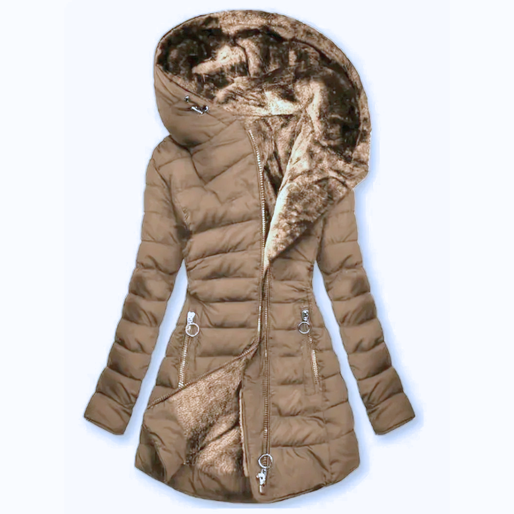 Women's Long Hooded Puffer Coat with Plush Lining