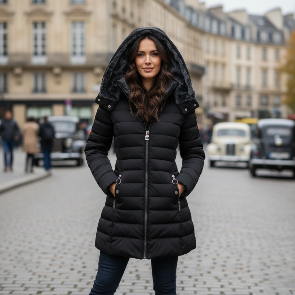 Women's Long Hooded Puffer Coat with Plush Lining