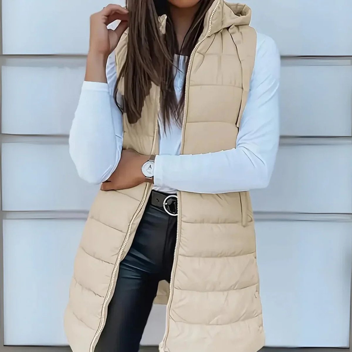 Women's Long Hooded Sleeveless Puffer Vest Lightweight Layering Jacket