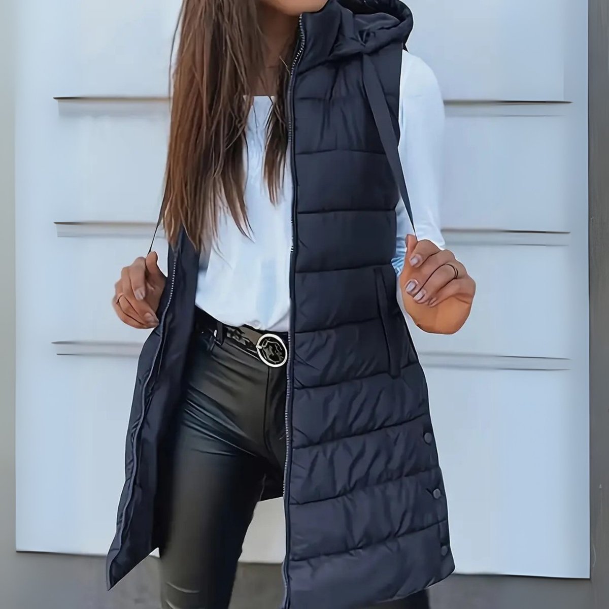 Women's Long Hooded Sleeveless Puffer Vest Lightweight Layering Jacket