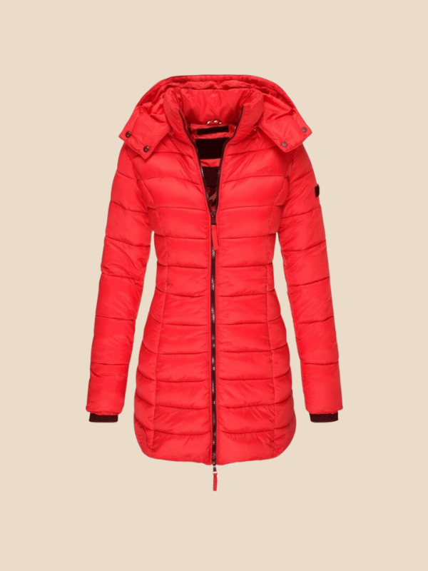 Long manteau matelassé pour femme | veste d'hiver ajustée à capuche et déperlante
