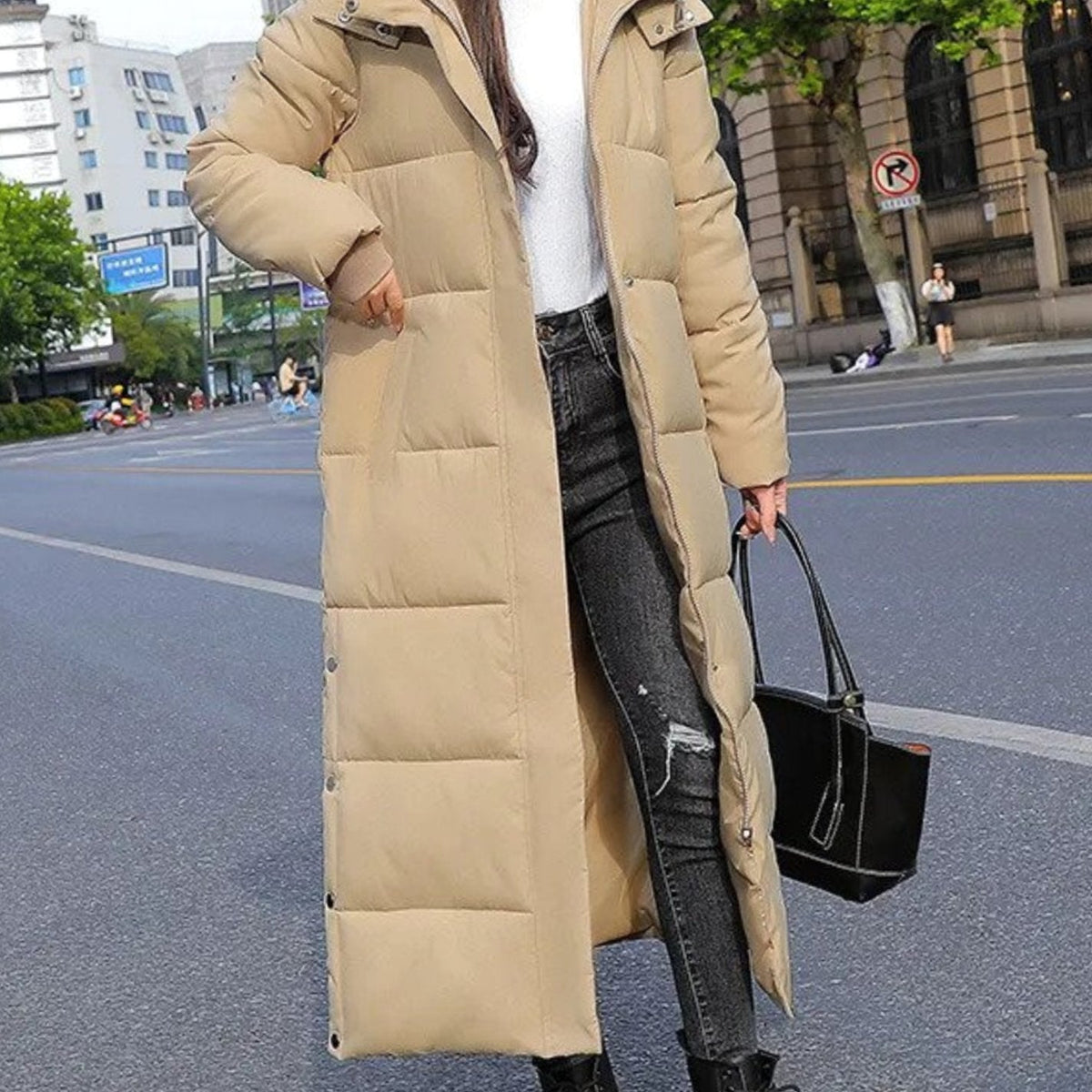 Women's Long Quilted Puffer Winter Coat Zip-Up Maxi Length