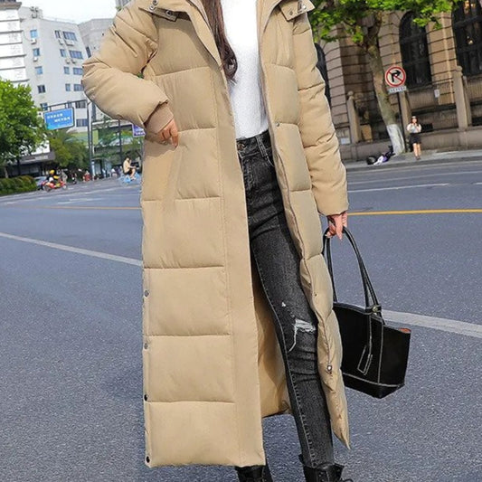 Women's Long Quilted Puffer Winter Coat Zip-Up Maxi Length