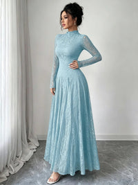 Robe de cérémonie trapèze pour femme, en tulle pailleté à manches longues