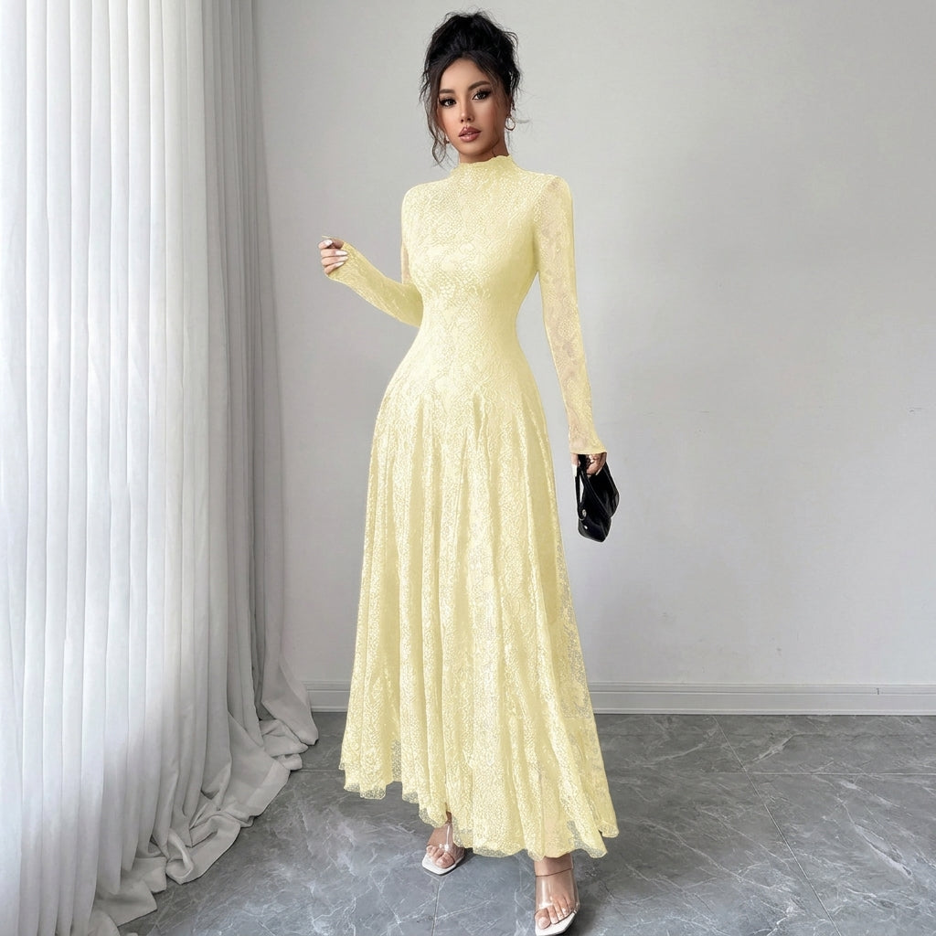 Robe de cérémonie trapèze pour femme, en tulle pailleté à manches longues