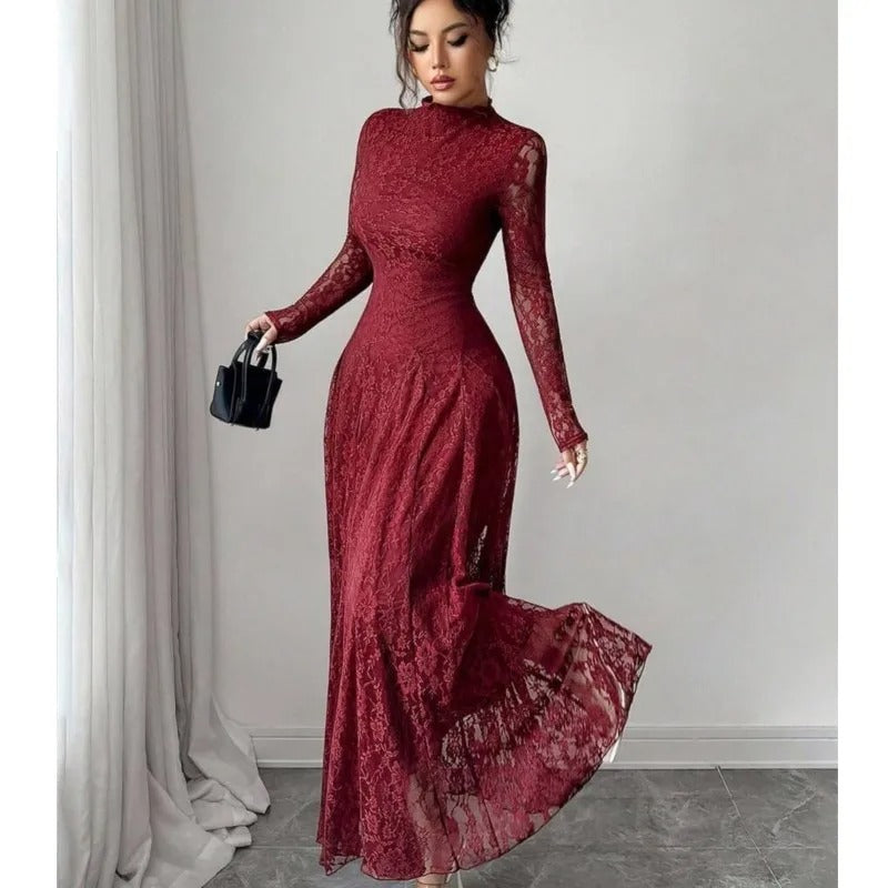 Robe de cérémonie trapèze pour femme, en tulle pailleté à manches longues