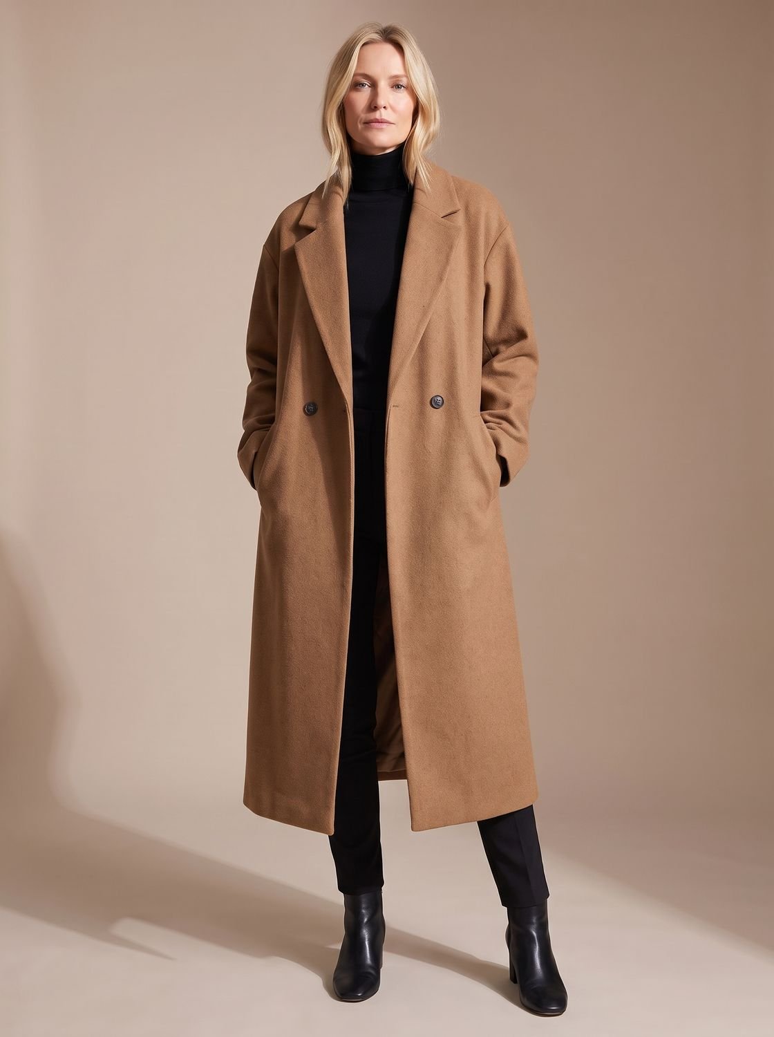Women's Long Tailored Double-Breasted Winter Coat