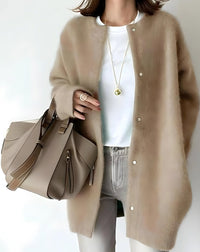 Women's Longline Crew Neck Snap-Button Relaxed Cardigan
