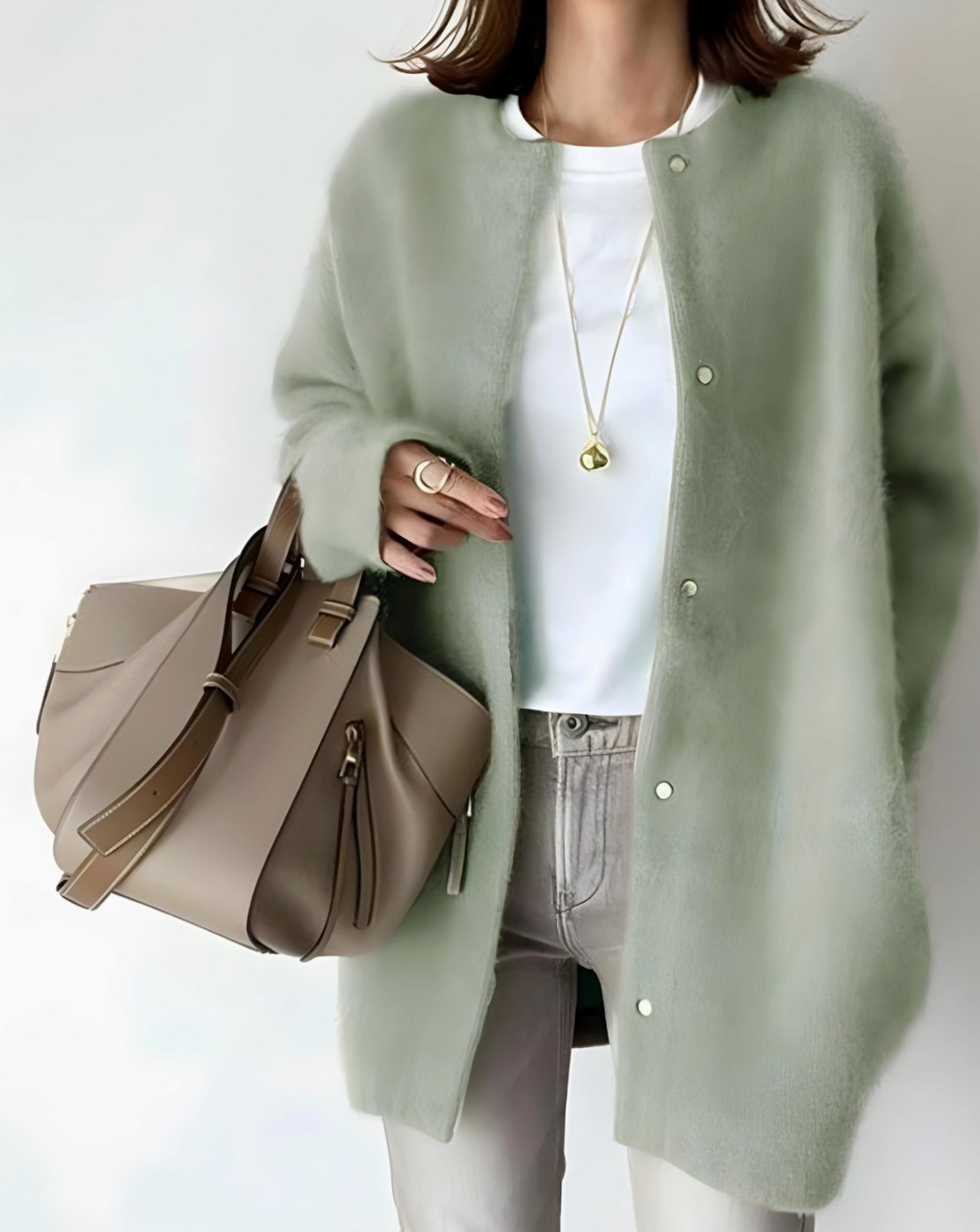 Women's Longline Crew Neck Snap-Button Relaxed Cardigan