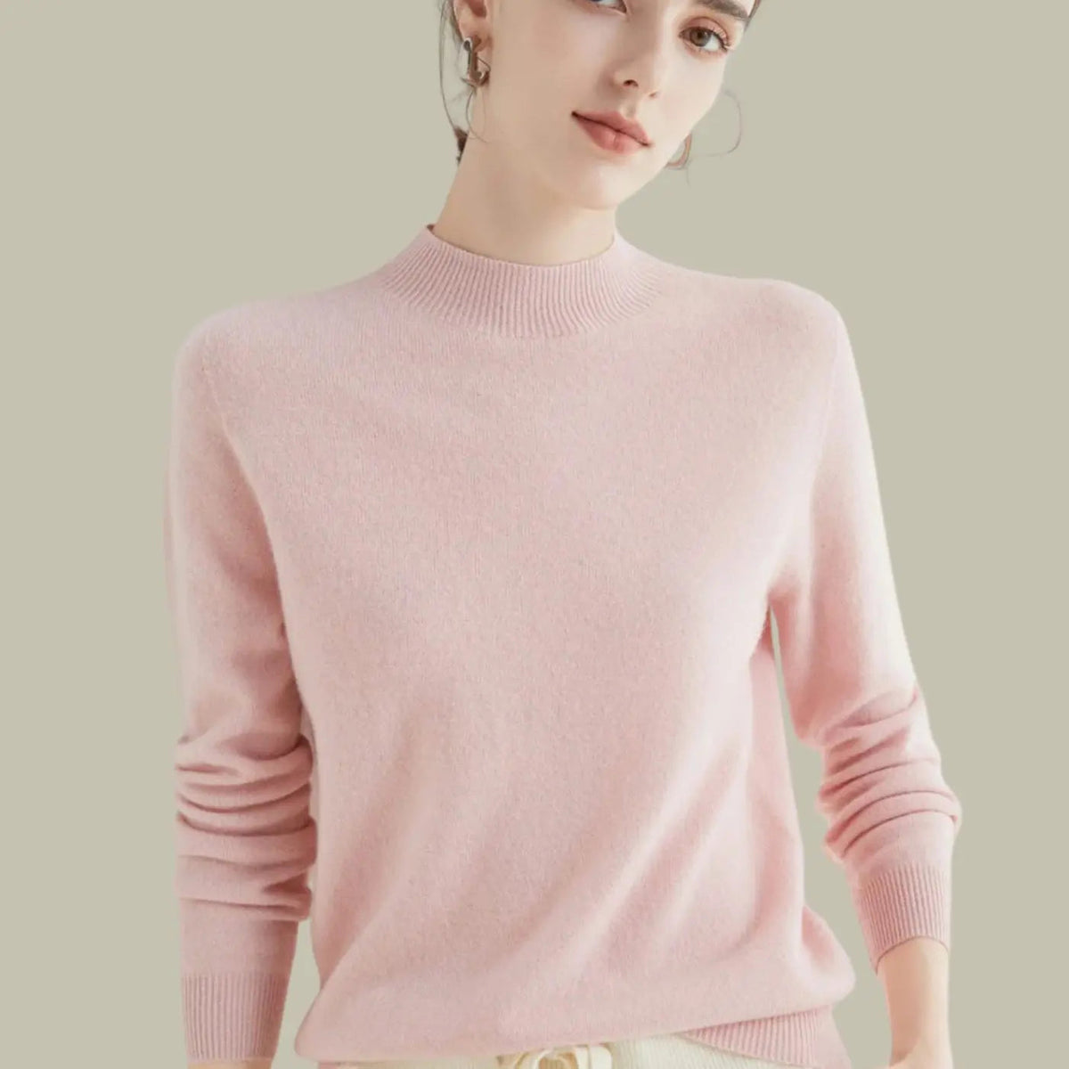 Pull en maille à manches longues pour femme, en laine mérinos, à col montant