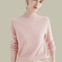 Pull en maille à manches longues pour femme, en laine mérinos, à col montant