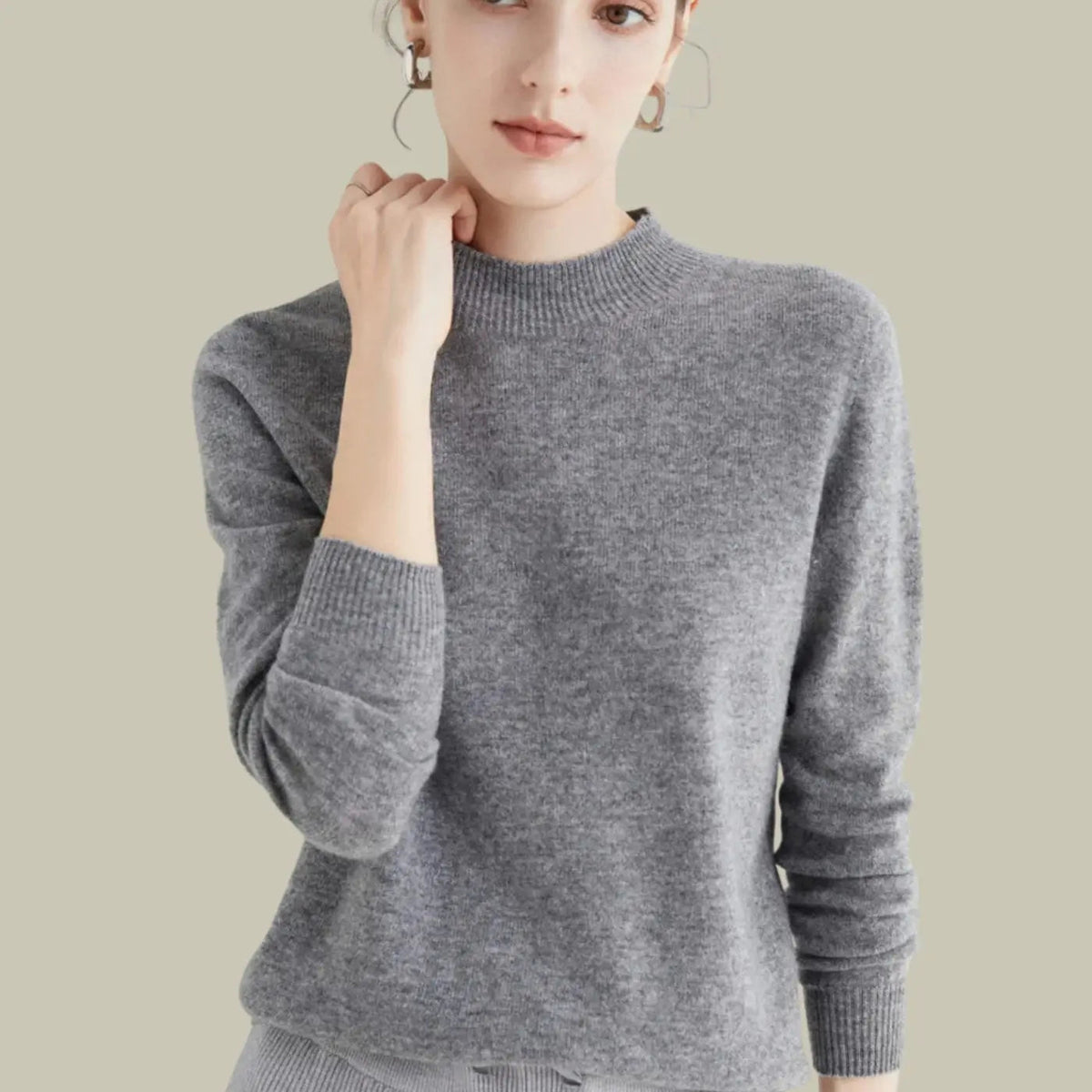 Pull en maille à manches longues pour femme, en laine mérinos, à col montant