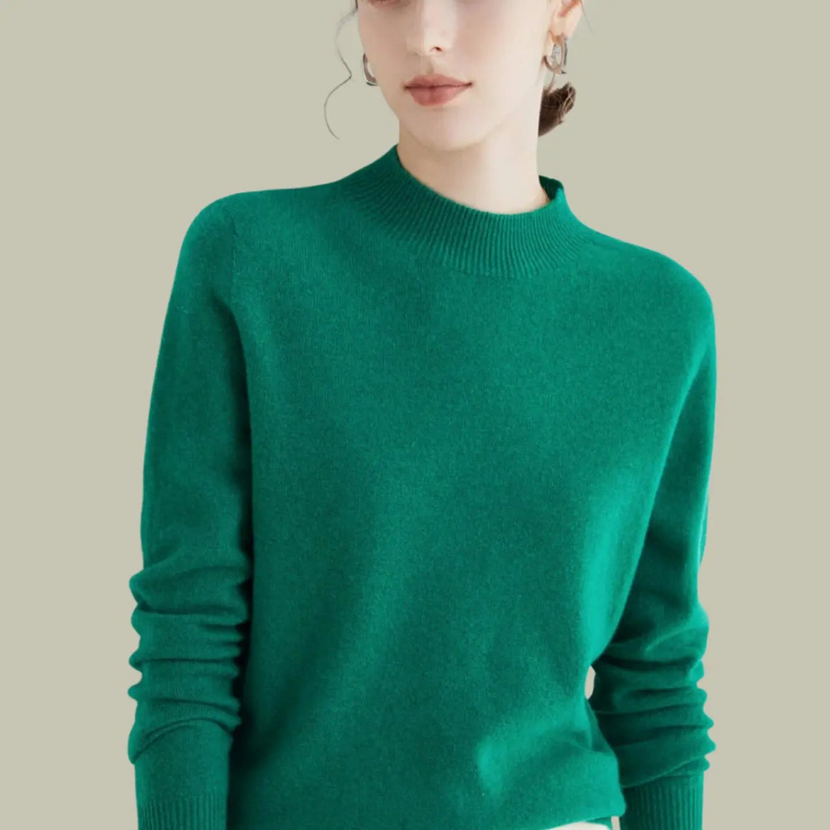Pull en maille à manches longues pour femme, en laine mérinos, à col montant
