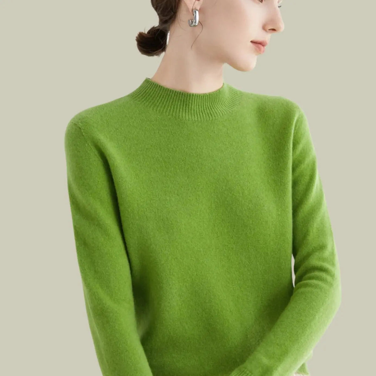 Pull en maille à manches longues pour femme, en laine mérinos, à col montant