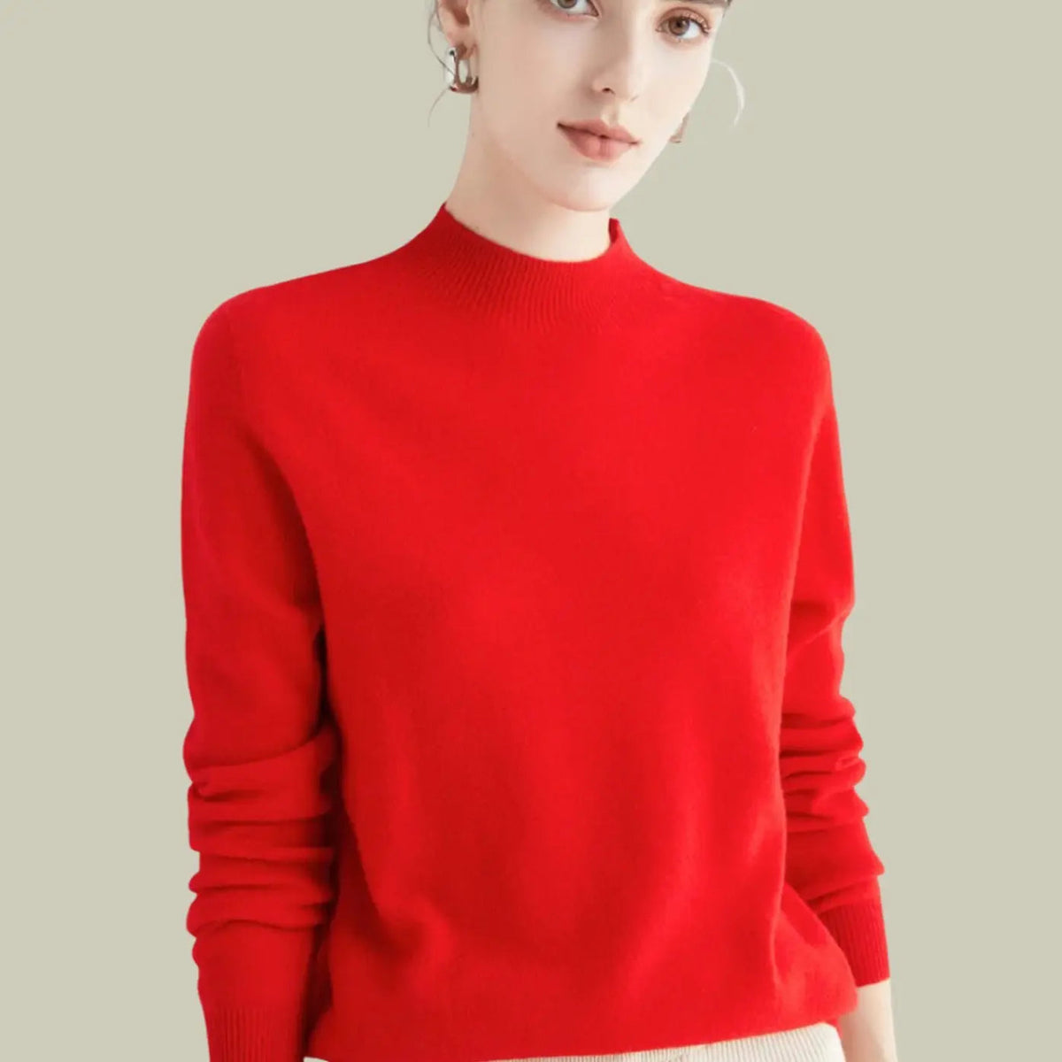 Pull en maille à manches longues pour femme, en laine mérinos, à col montant