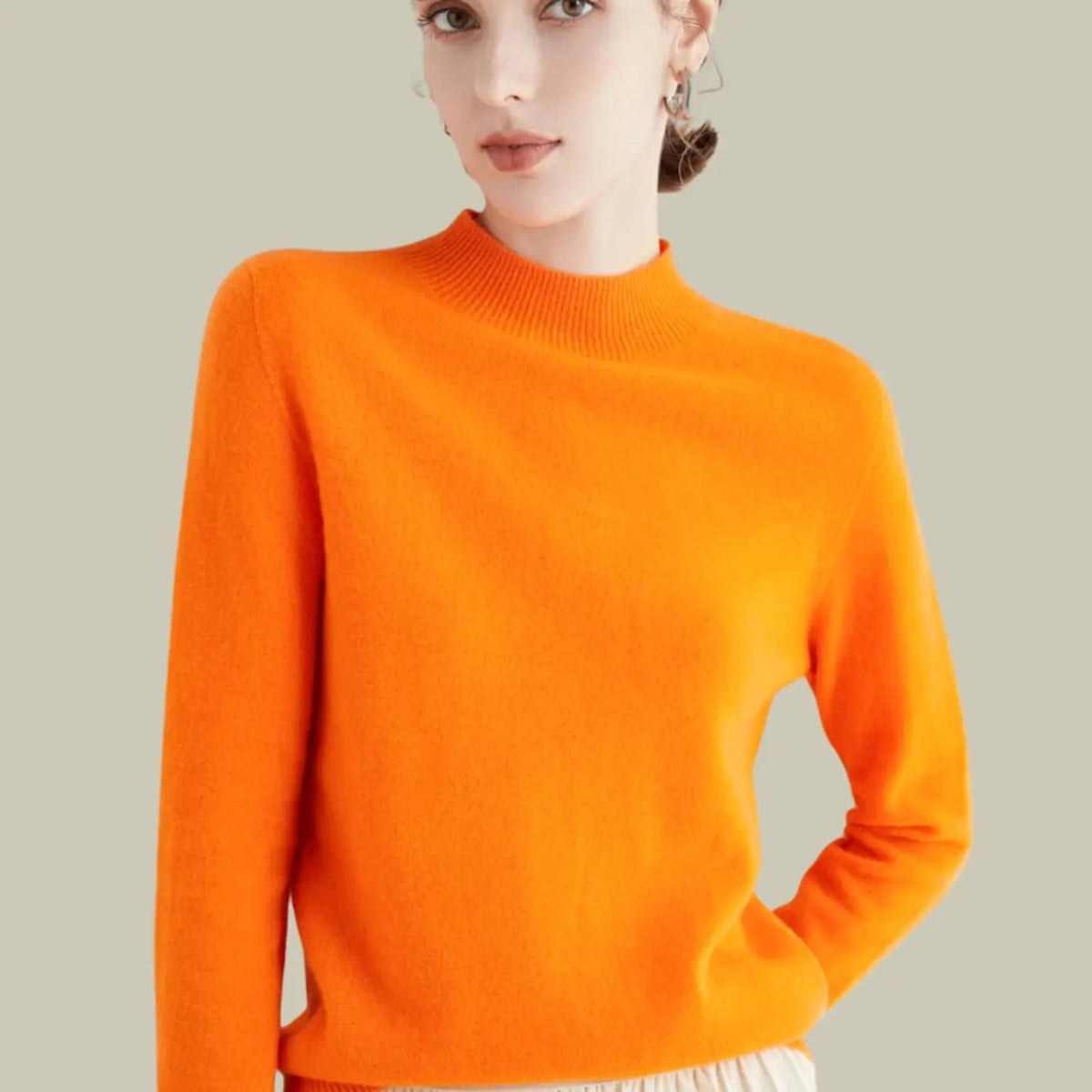 Pull en maille à manches longues pour femme, en laine mérinos, à col montant