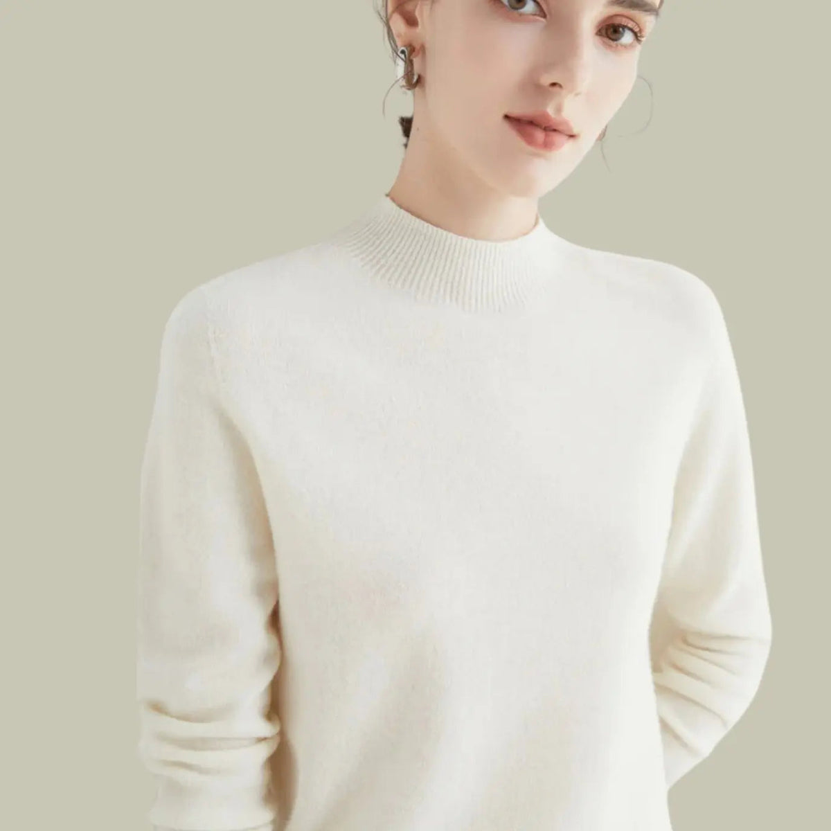Pull en maille à manches longues pour femme, en laine mérinos, à col montant
