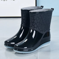 Women's Mid-Calf Waterproof Patterned Rain Boots with Non-Slip Sole