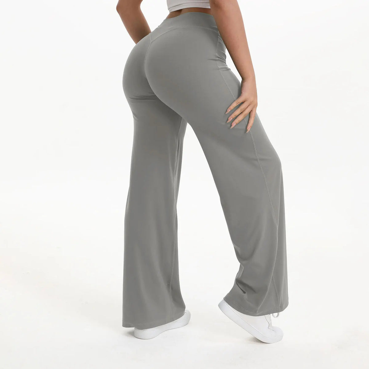 Women's Mid-Waist Straight-Leg Yoga Pants - Soft Gym & Pilates Trousers in Nylon-Elastane Blend