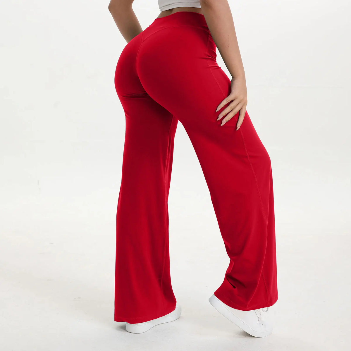 Women's Mid-Waist Straight-Leg Yoga Pants - Soft Gym & Pilates Trousers in Nylon-Elastane Blend