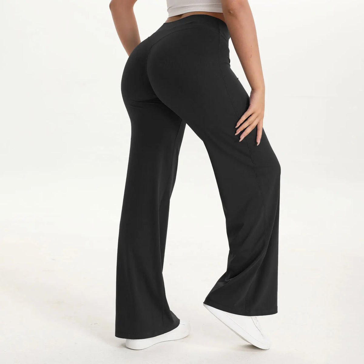 Women's Mid-Waist Straight-Leg Yoga Pants - Soft Gym & Pilates Trousers in Nylon-Elastane Blend