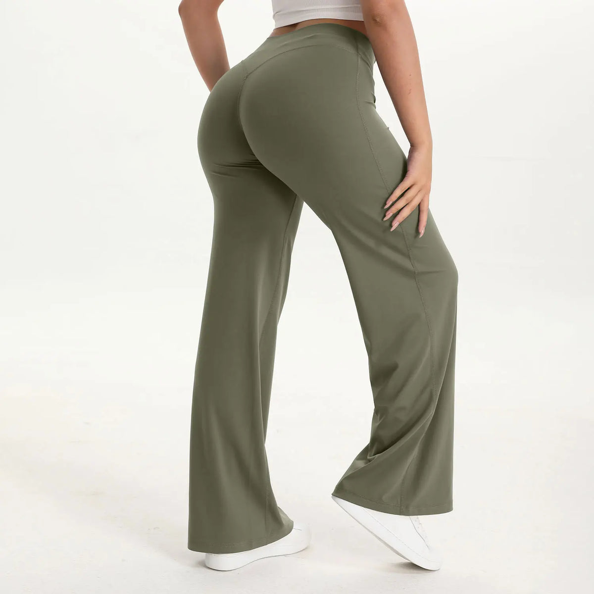 Women's Mid-Waist Straight-Leg Yoga Pants - Soft Gym & Pilates Trousers in Nylon-Elastane Blend