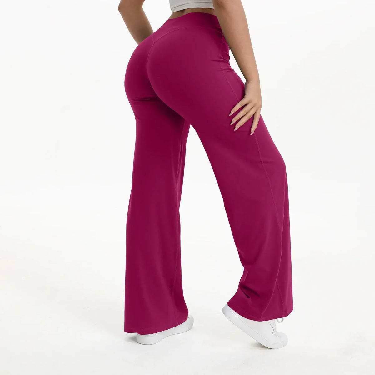 Women's Mid-Waist Straight-Leg Yoga Pants - Soft Gym & Pilates Trousers in Nylon-Elastane Blend