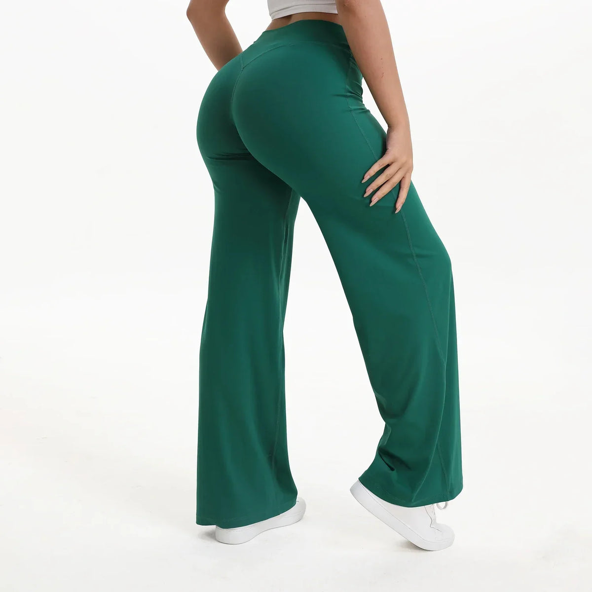 Women's Mid-Waist Straight-Leg Yoga Pants - Soft Gym & Pilates Trousers in Nylon-Elastane Blend