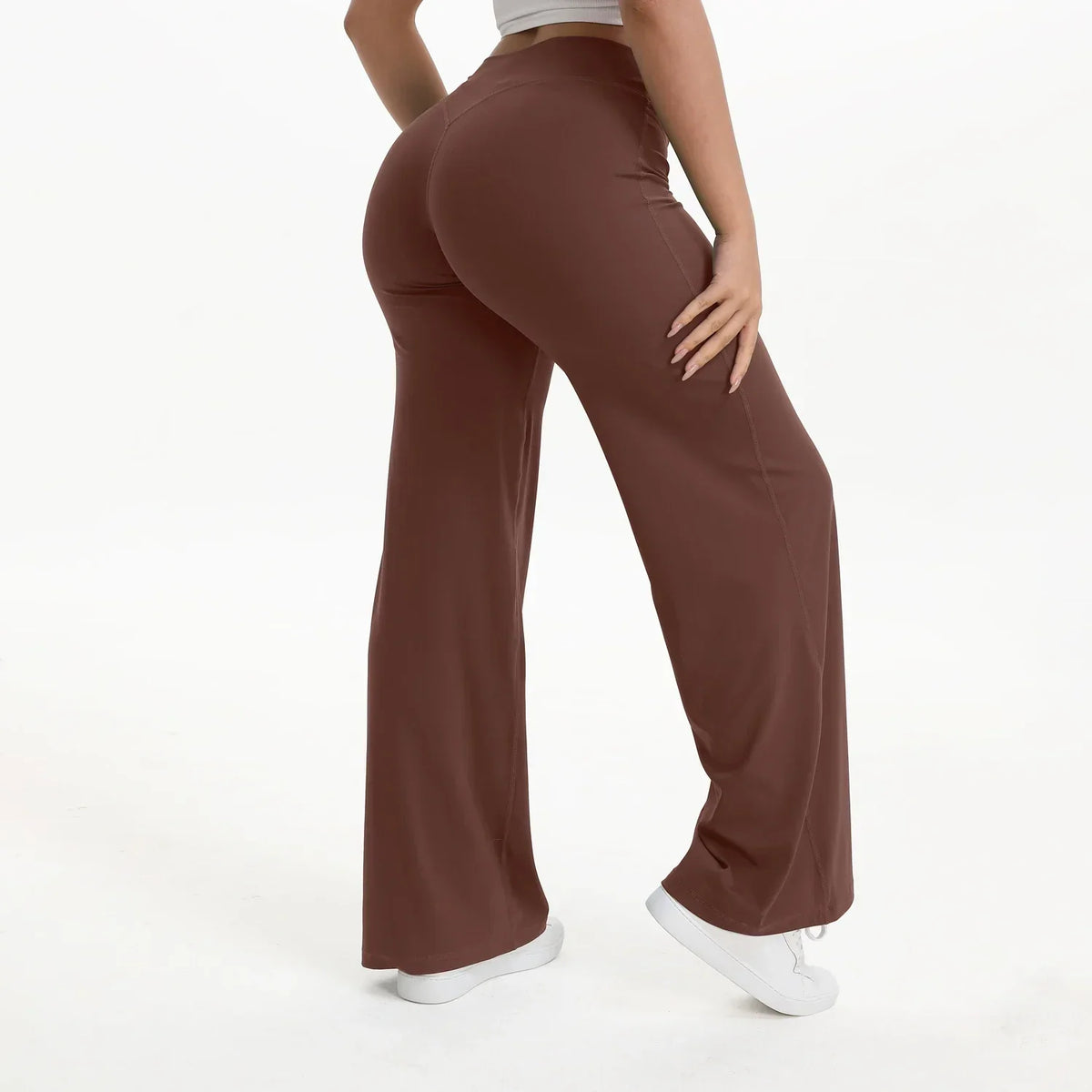 Women's Mid-Waist Straight-Leg Yoga Pants - Soft Gym & Pilates Trousers in Nylon-Elastane Blend