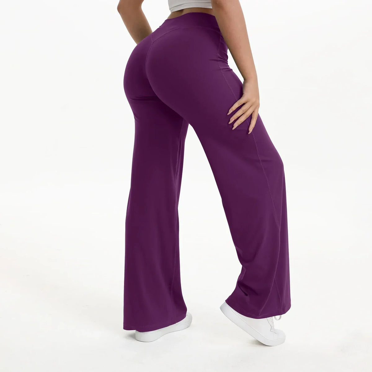 Women's Mid-Waist Straight-Leg Yoga Pants - Soft Gym & Pilates Trousers in Nylon-Elastane Blend
