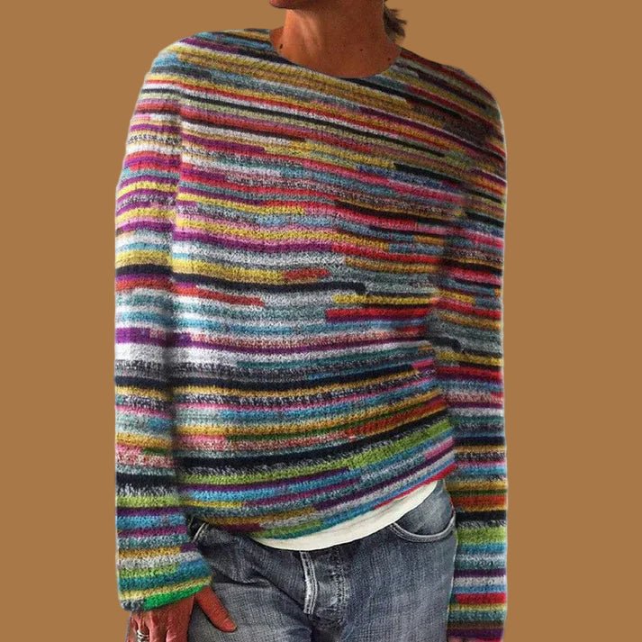 Pull oversize pour femme en grosse maille multicolore, à coupe confortable - pull doux en maille à motifs pour l'automne et l'hiver