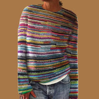 Pull oversize pour femme en grosse maille multicolore, à coupe confortable - pull doux en maille à motifs pour l'automne et l'hiver