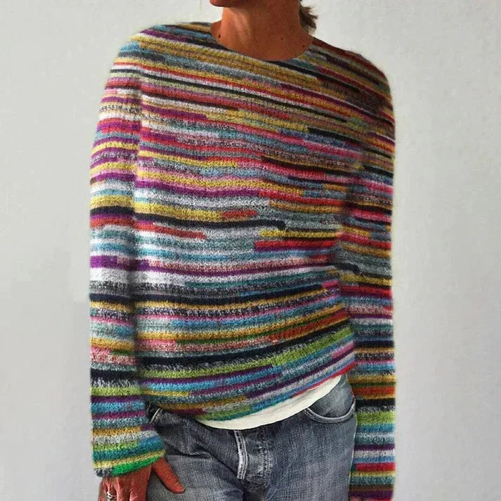 Pull oversize pour femme en grosse maille multicolore, à coupe confortable - pull doux en maille à motifs pour l'automne et l'hiver