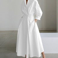 Women's Newspaper Print Collared Wrap-Front Maxi Shirt Dress