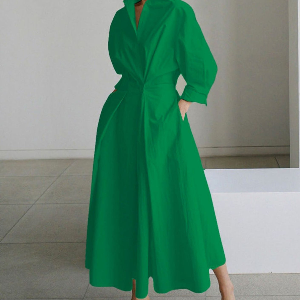 Women's Newspaper Print Collared Wrap-Front Maxi Shirt Dress