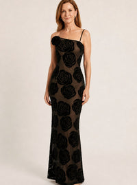 Women's One-Shoulder Floral Velvet Lace Maxi Dress