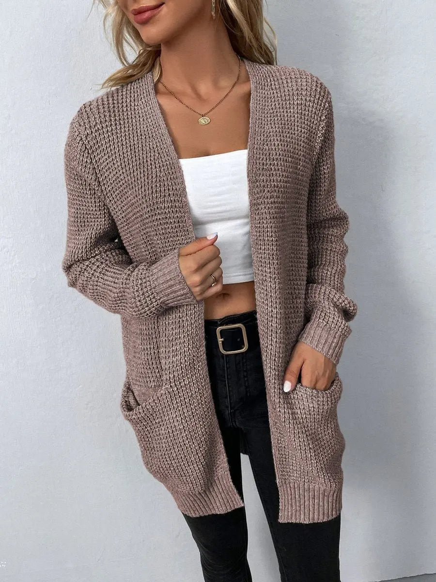 Cardigan pour femme à coupe décontractée, en maille gaufrée et à devant ouvert