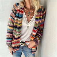 Women's Open-Front Striped Chunky Knit Cardigan