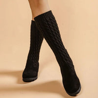 Women's Orthopedic Cable-Knit Suede Wedge Knee-High Boots