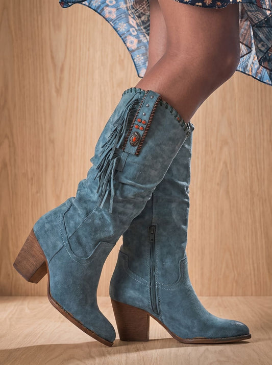 Women's Orthopedic Fringe Western Knee-High Boots