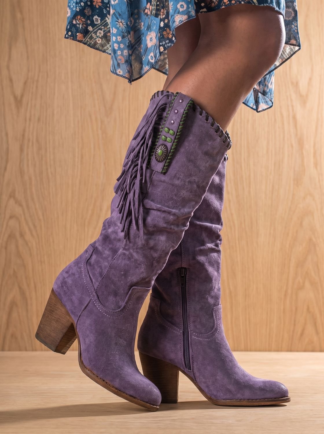 Bottes western orthopédiques à franges pour femme, montant jusqu’au genou