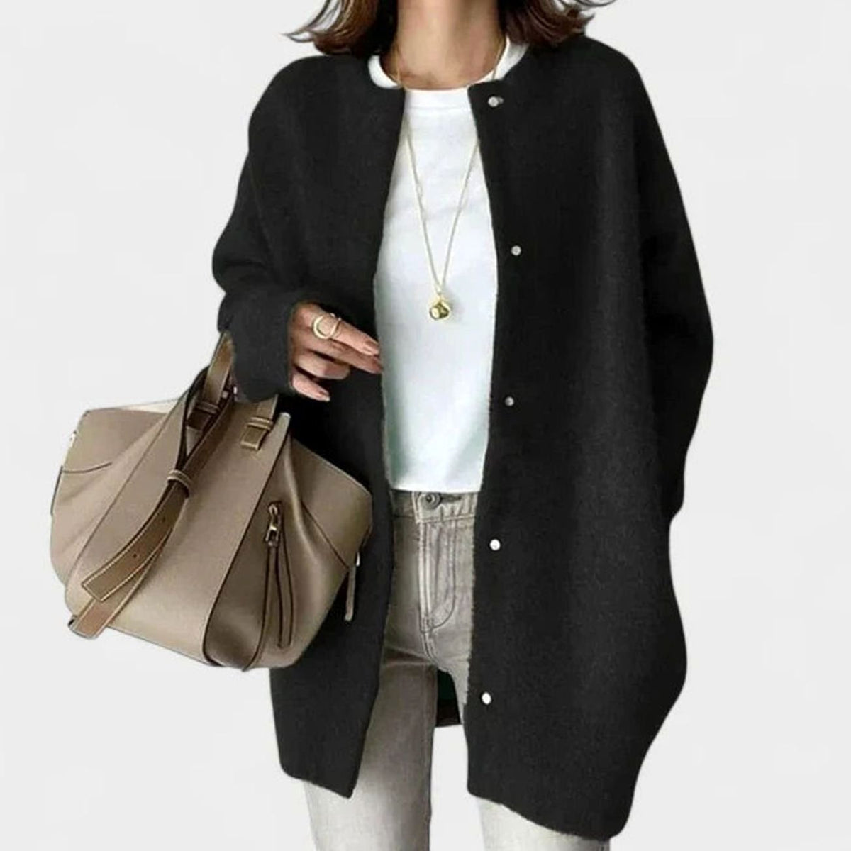 Women's Oversized Button-Front Knit Cardigan Sweater, Khaki
