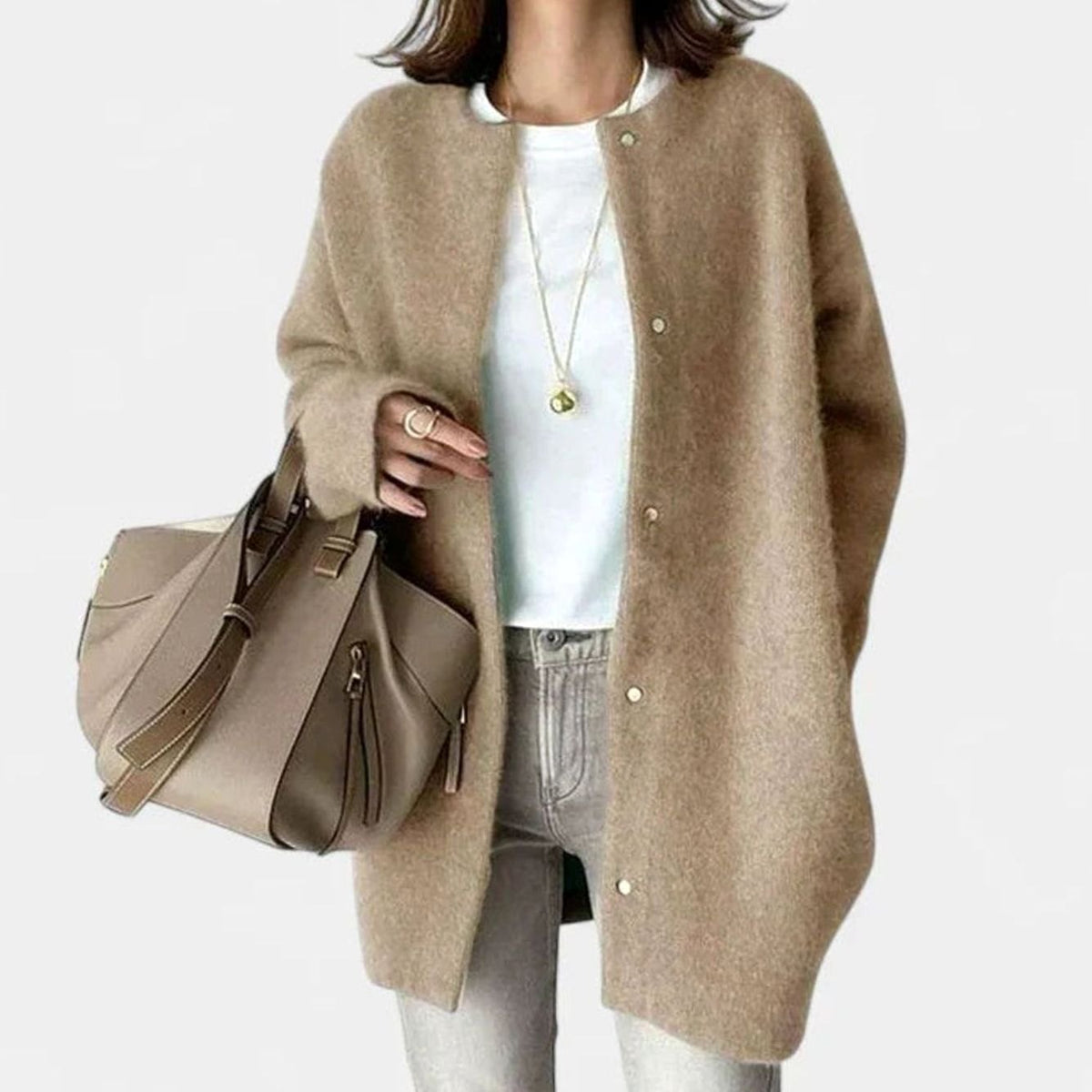 Women's Oversized Button-Front Knit Cardigan Sweater, Khaki