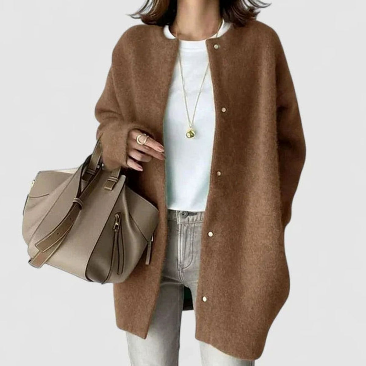 Women's Oversized Button-Front Knit Cardigan Sweater, Khaki