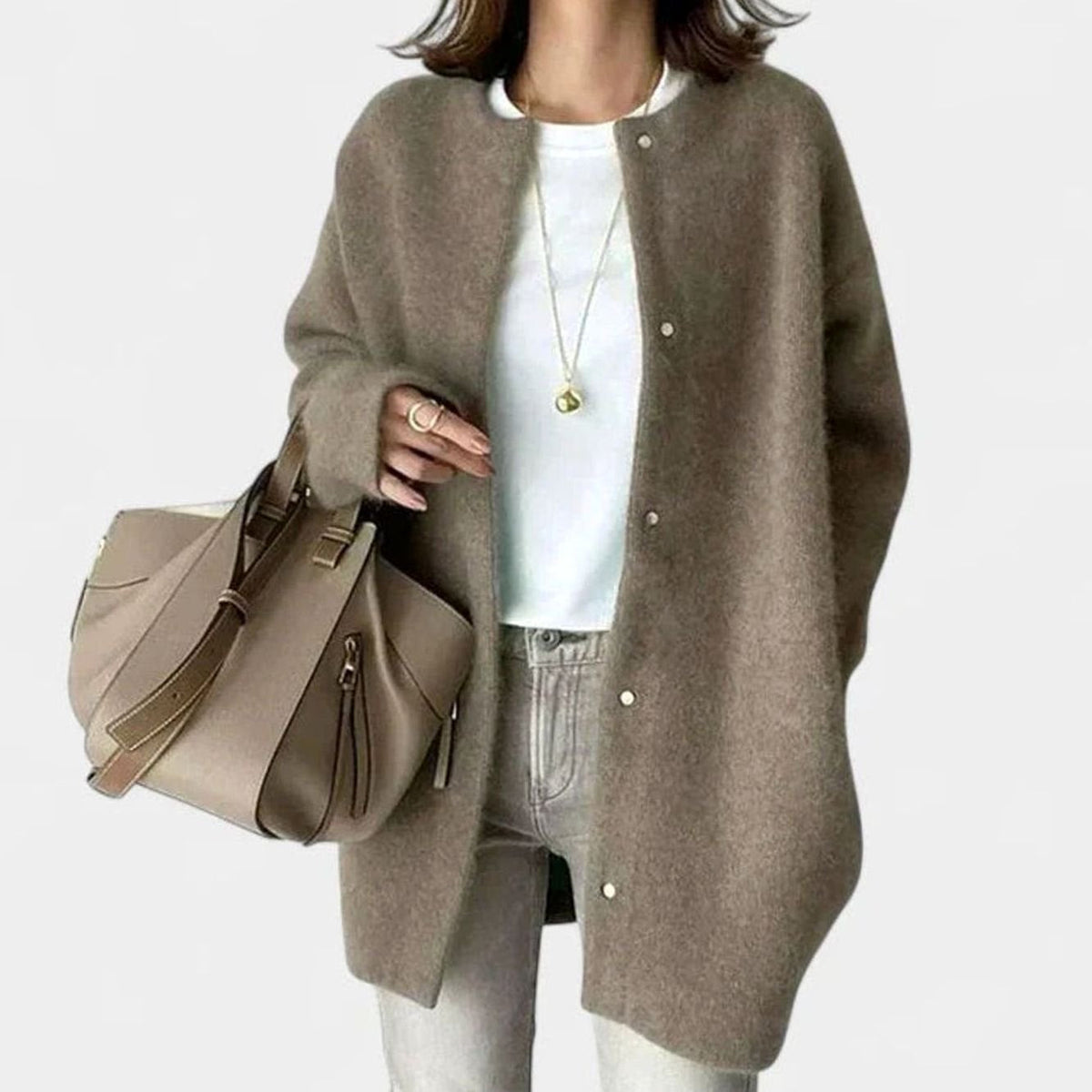 Women's Oversized Button-Front Knit Cardigan Sweater, Khaki
